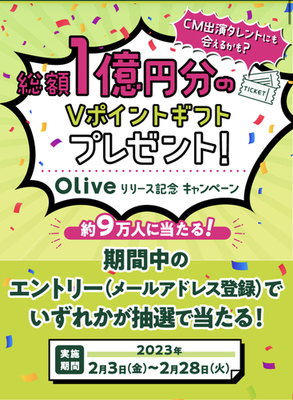 三井住友総合金融サービス「Olive」誕生記念！エントリーのみでVポイント1000円分89000名に当たる！