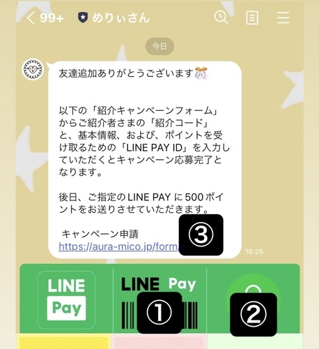 急ぎかと！めりぃさん、LINE登録でLINE Pay500ポイント！アンケート