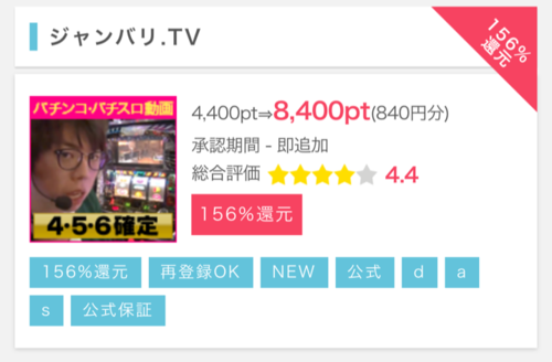 リピートＯＫ！】ポイントインカム 「ジャンバリ.TV」有料会員登録で３００円のお小遣い♪